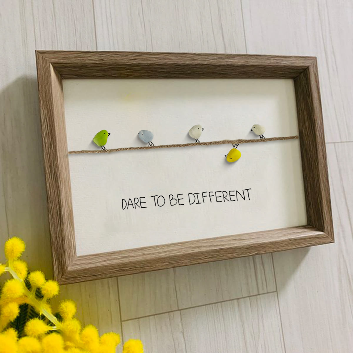 Dare to Be Different Cute Birds Sea Glass Framed Art - image 3