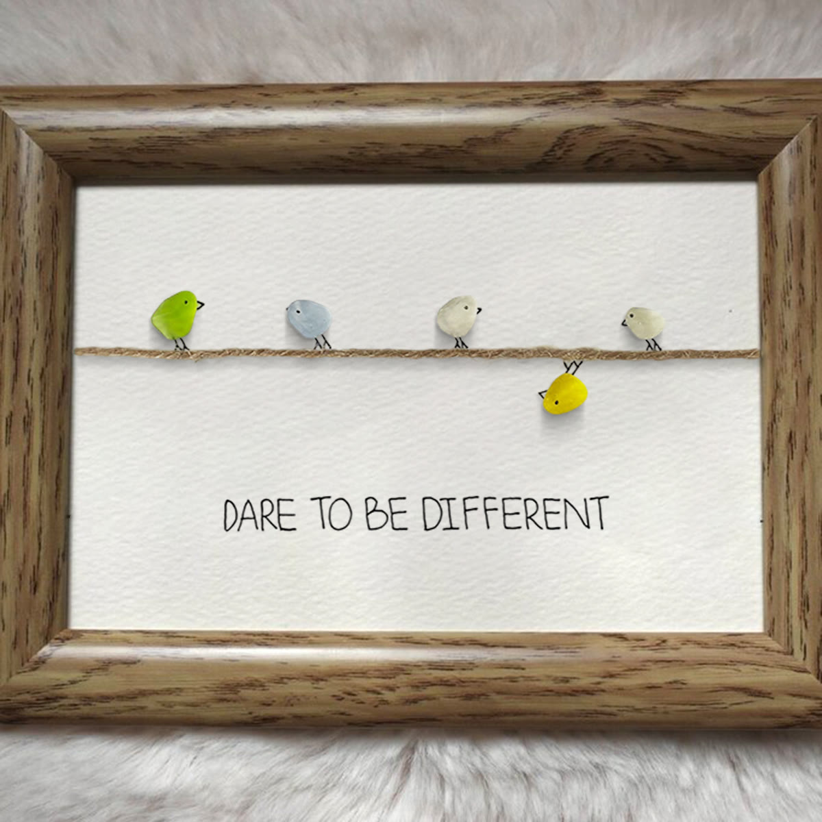 Dare to Be Different Cute Birds Sea Glass Framed Art - image 2
