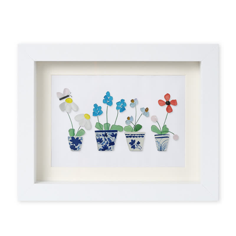 Handmade Flowers Butterfly Sea Glass Framed Art - White - 6" X 8" - image 10