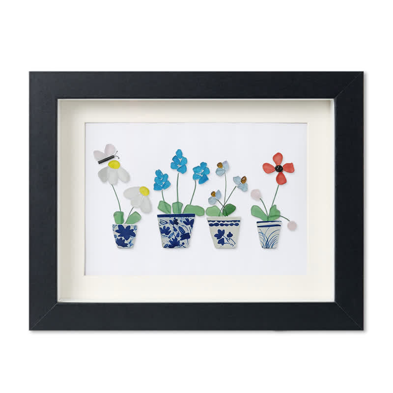 Handmade Flowers Butterfly Sea Glass Framed Art - Black - 6" X 8" - image 9