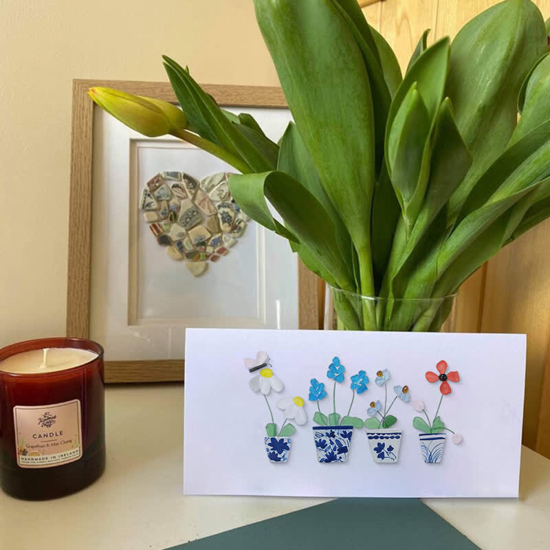 Handmade Flowers Butterfly Sea Glass Framed Art - Seaglass Card - 6" X 8" - image 1