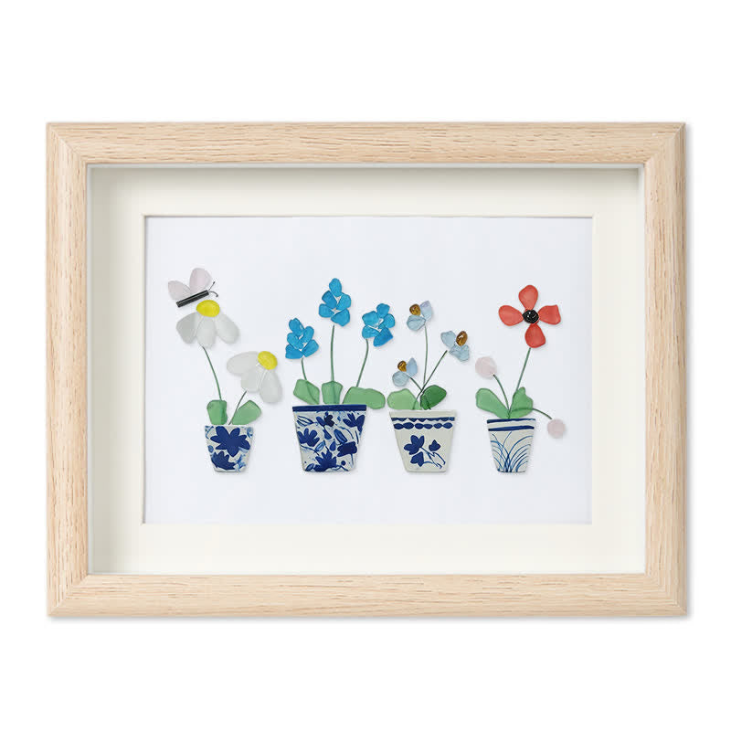 Handmade Flowers Butterfly Sea Glass Framed Art - Oak - 6" X 8" - image 7