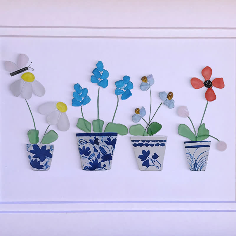 Handmade Flowers Butterfly Sea Glass Framed Art - image 6