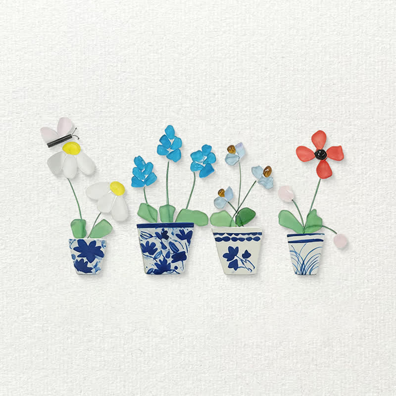 Handmade Flowers Butterfly Sea Glass Framed Art - image 2