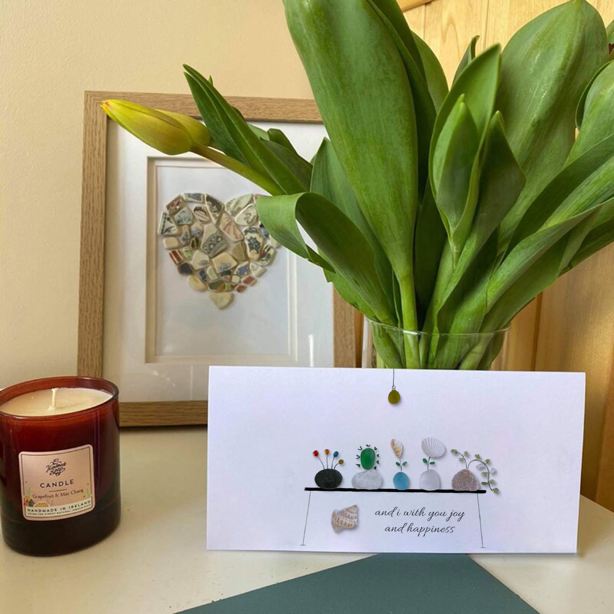 Bring Joy and Happiness to Your Space Sea Glass Framed Art - Seaglass Card - 6" X 8" - image 1