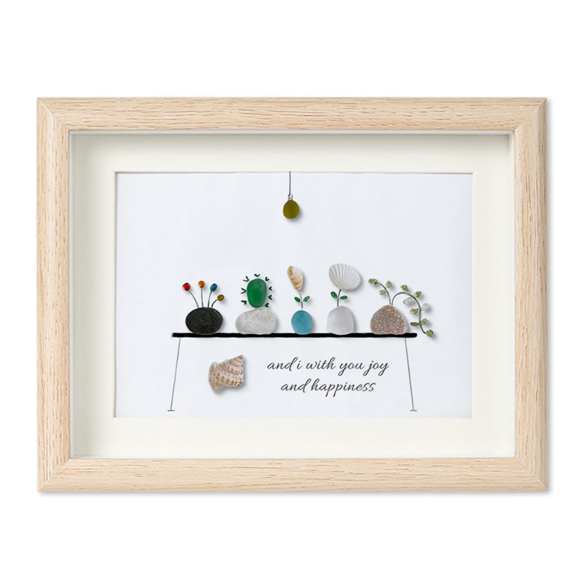 Bring Joy and Happiness to Your Space Sea Glass Framed Art - Oak - 6" X 8" - image 6