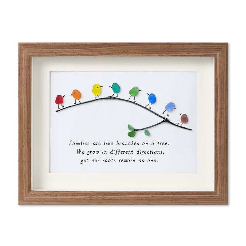 Family Birds On Branch Sea Glass Framed Art - Walnut Brown - 6" X 8" - image 8