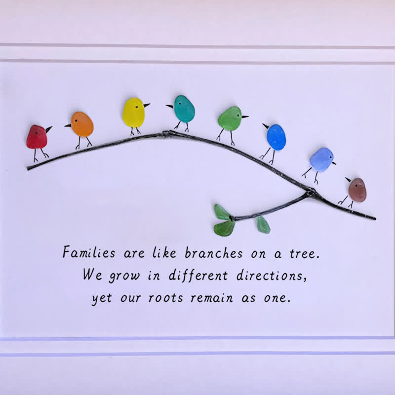 Family Birds On Branch Sea Glass Framed Art - image 6