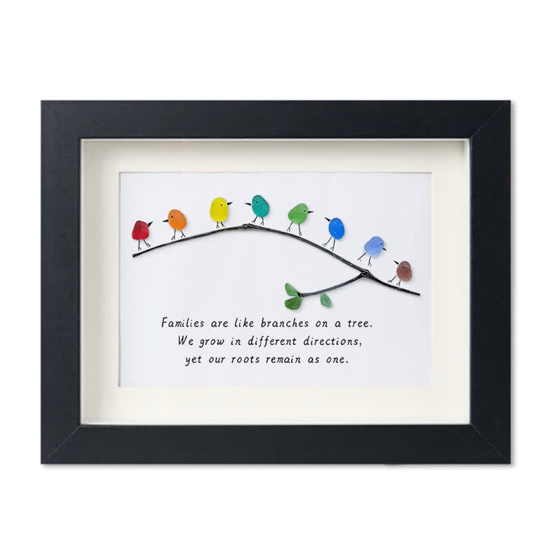 Family Birds On Branch Sea Glass Framed Art - Black - 6" X 8" - image 9