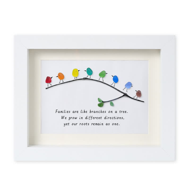 Family Birds On Branch Sea Glass Framed Art - White - 6" X 8" - image 10