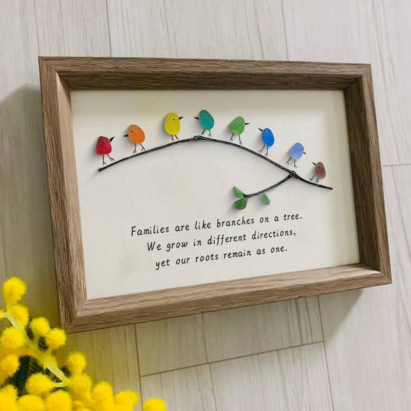 Family Birds On Branch Sea Glass Framed Art - image 5