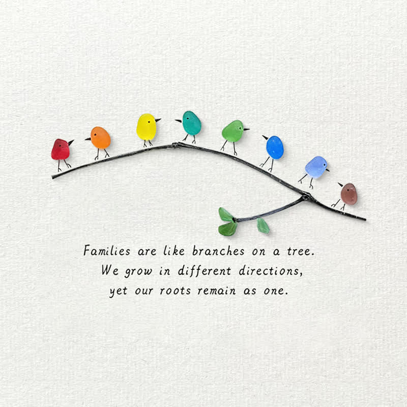 Family Birds On Branch Sea Glass Framed Art - image 2