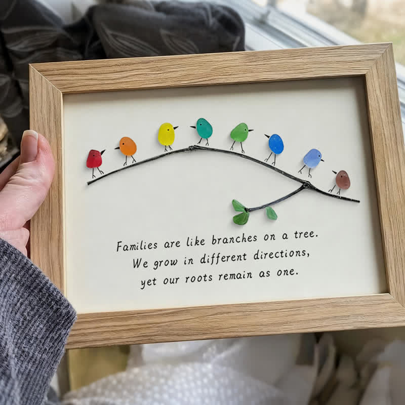 Family Birds On Branch Sea Glass Framed Art - image 0