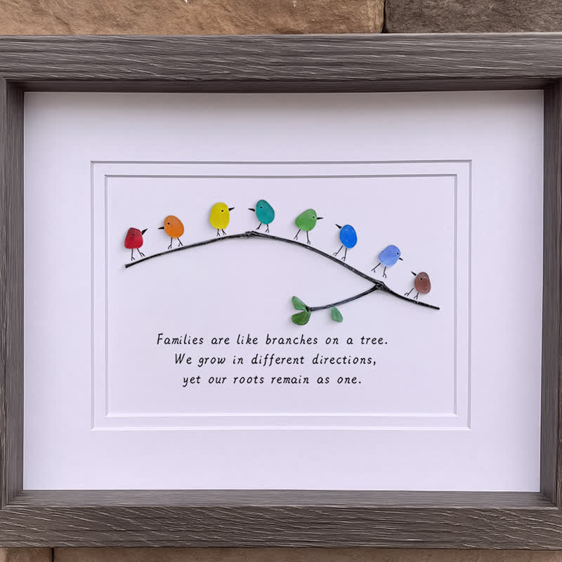 Family Birds On Branch Sea Glass Framed Art - image 4