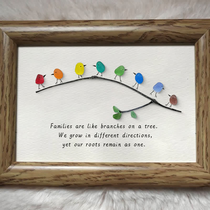 Family Birds On Branch Sea Glass Framed Art - image 3