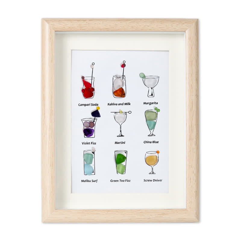 Multicolored Cocktails Theme Sea Glass Framed Art - Oak - 8" X 6" - image 8