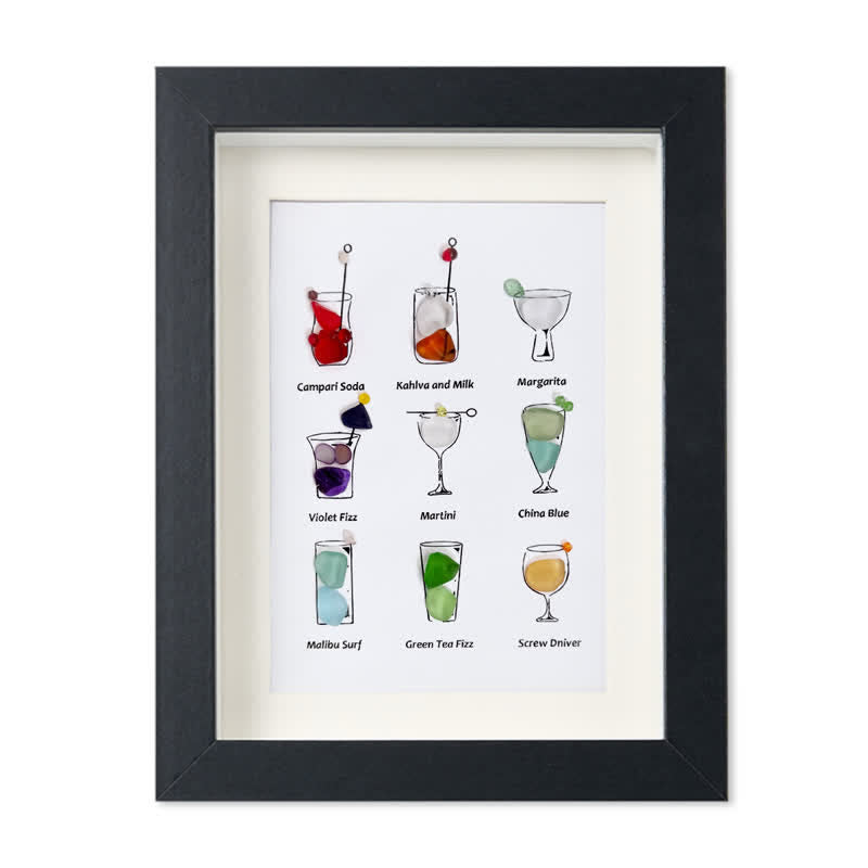 Multicolored Cocktails Theme Sea Glass Framed Art - Black - 8" X 6" - image 10