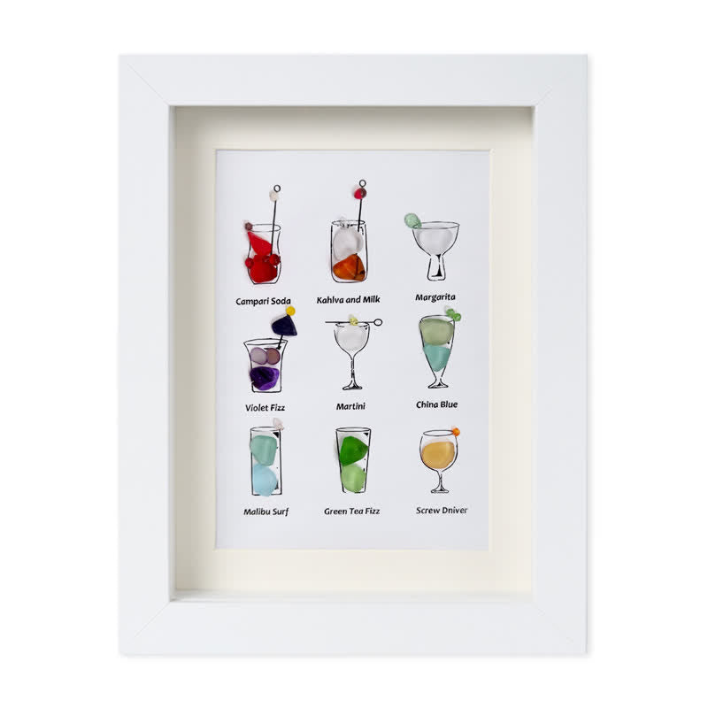 Multicolored Cocktails Theme Sea Glass Framed Art - White - 8" X 6" - image 11