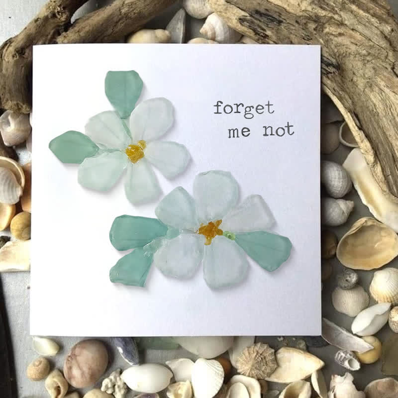 Forget Me Not Blue Flower Sea Glass Framed Art - Seaglass Card - 8" X 8" - image 1