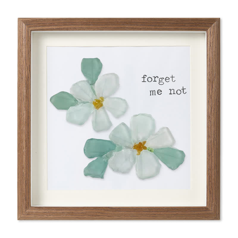 Forget Me Not Blue Flower Sea Glass Framed Art - Walnut Brown - 8" X 8" - image 10