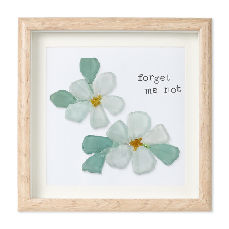 Forget Me Not Blue Flower Sea Glass Framed Art - Oak - 8" X 8" - image 9