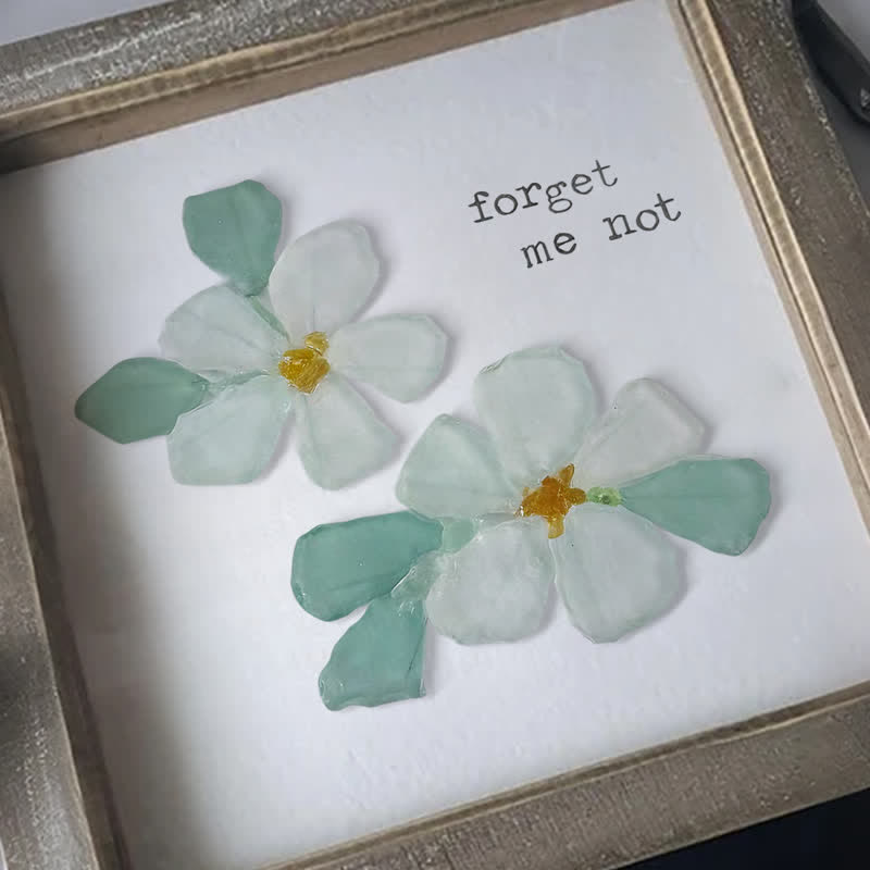 Forget Me Not Blue Flower Sea Glass Framed Art - image 0