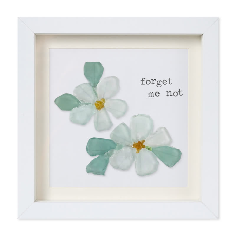 Forget Me Not Blue Flower Sea Glass Framed Art - White - 8" X 8" - image 12