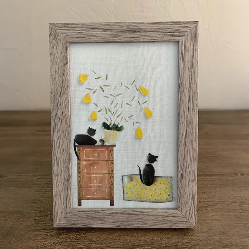 Pebble Cats And Blooming Plants Sea Glass Framed Art - image 7