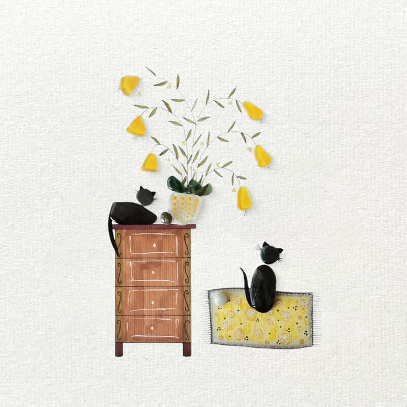 Pebble Cats And Blooming Plants Sea Glass Framed Art - image 2