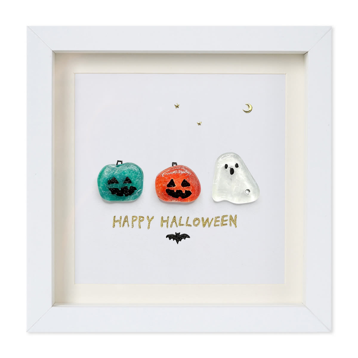 Halloween Jack O lantern And Ghost House Sea Glass Framed Art - White - 8" X 8" - image 9