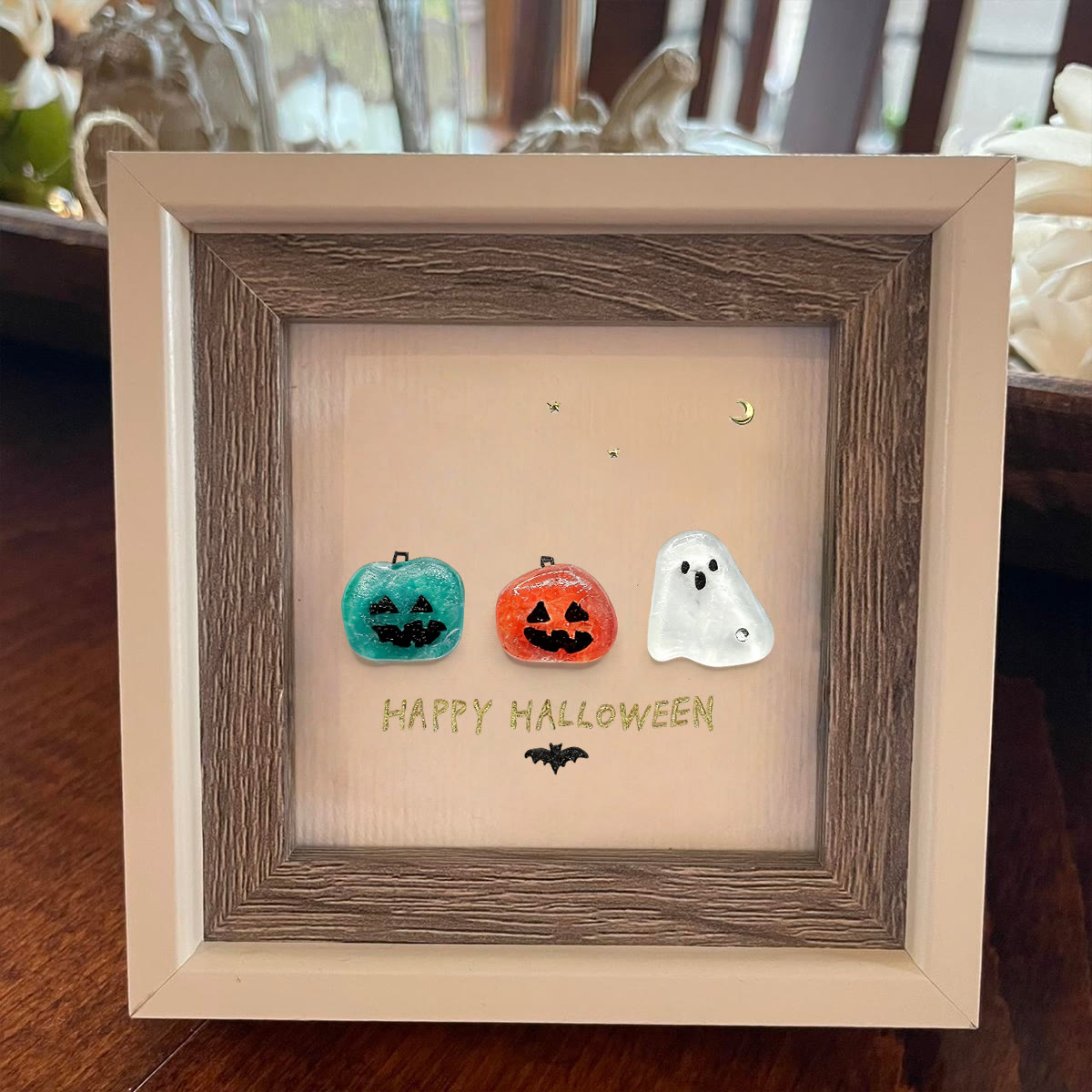 Halloween Jack O lantern And Ghost House Sea Glass Framed Art - image 3