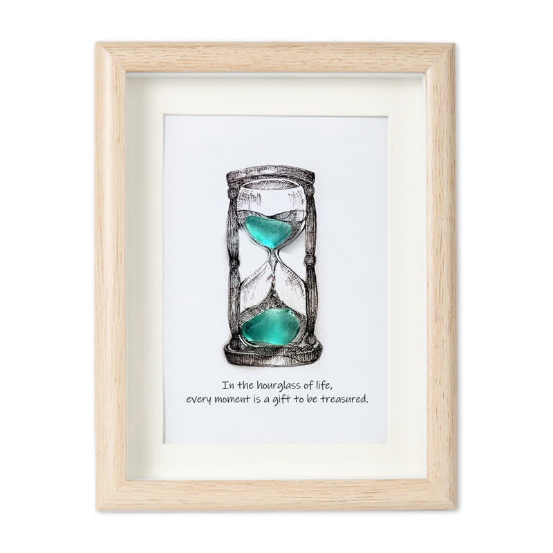 Life's Filled Hourglass Quote Sea Glass Framed Art - Oak - 8" X 6" - image 8