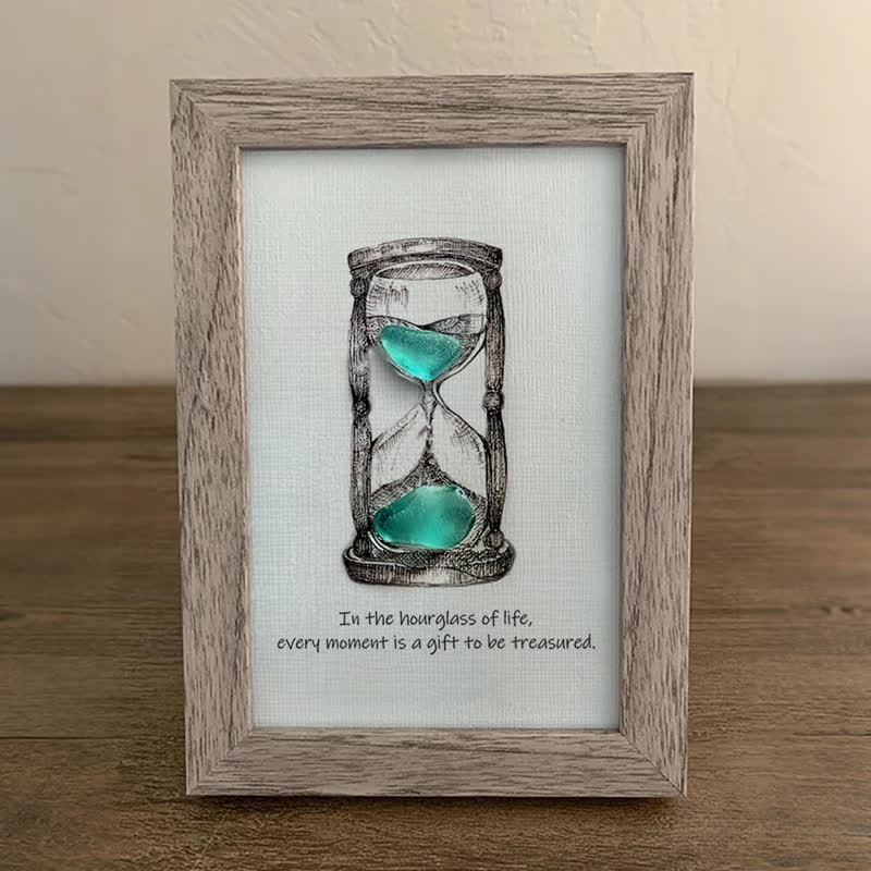 Life's Filled Hourglass Quote Sea Glass Framed Art - image 4