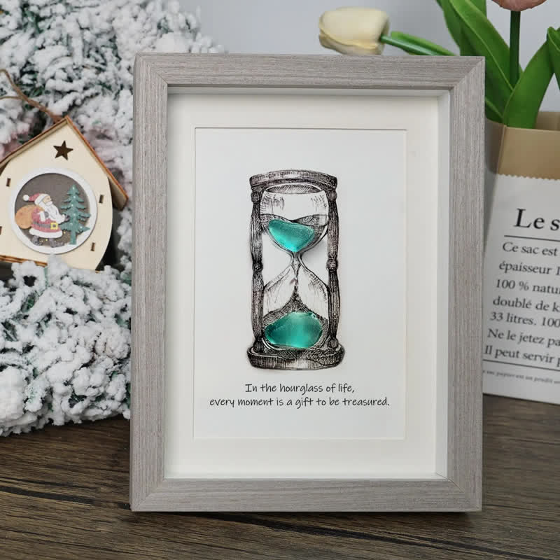 Life's Filled Hourglass Quote Sea Glass Framed Art - image 0
