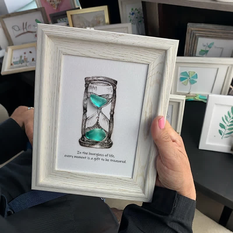 Life's Filled Hourglass Quote Sea Glass Framed Art - image 6
