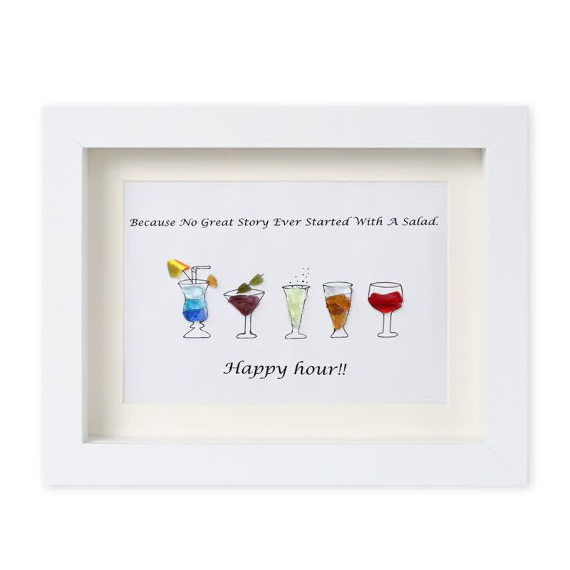 Happy Hour Colourful Sea Glass Framed Art Gift For Cocktail Lover - White - 6" X 8" - image 10