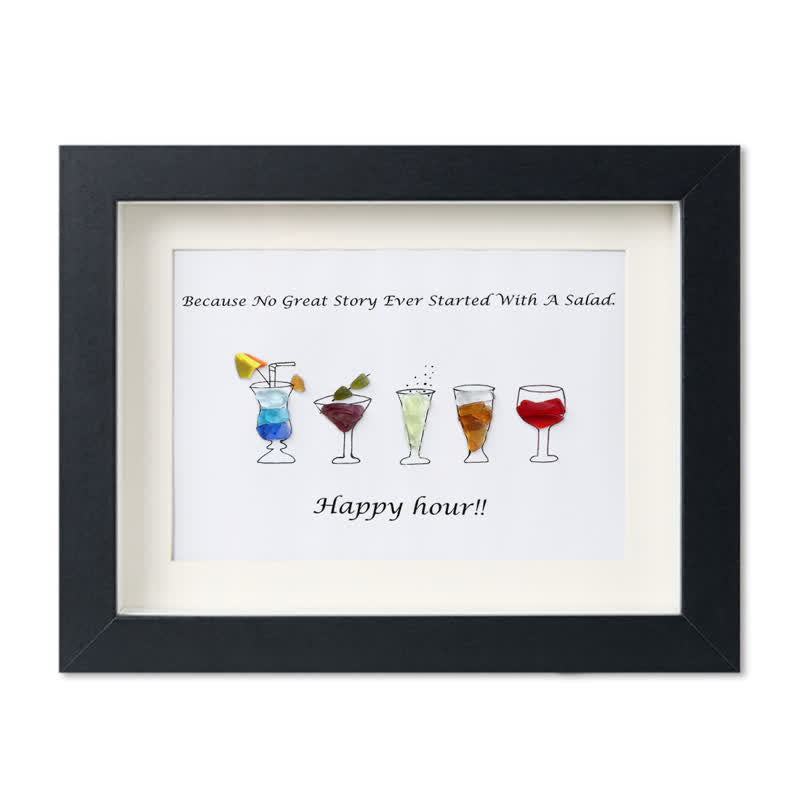 Happy Hour Colourful Sea Glass Framed Art Gift For Cocktail Lover - Black - 6" X 8" - image 9