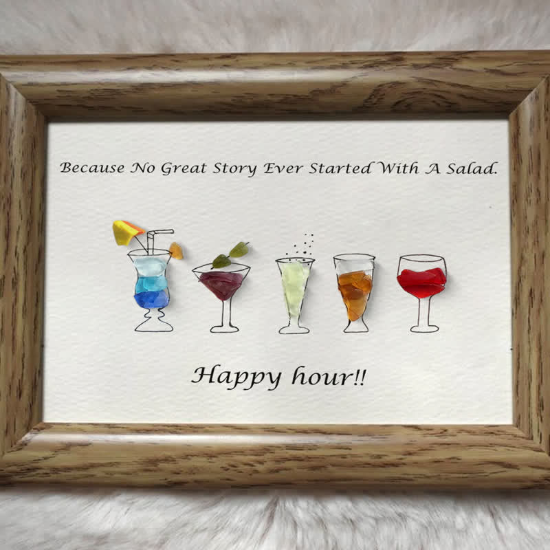 Happy Hour Colourful Sea Glass Framed Art Gift For Cocktail Lover - image 0