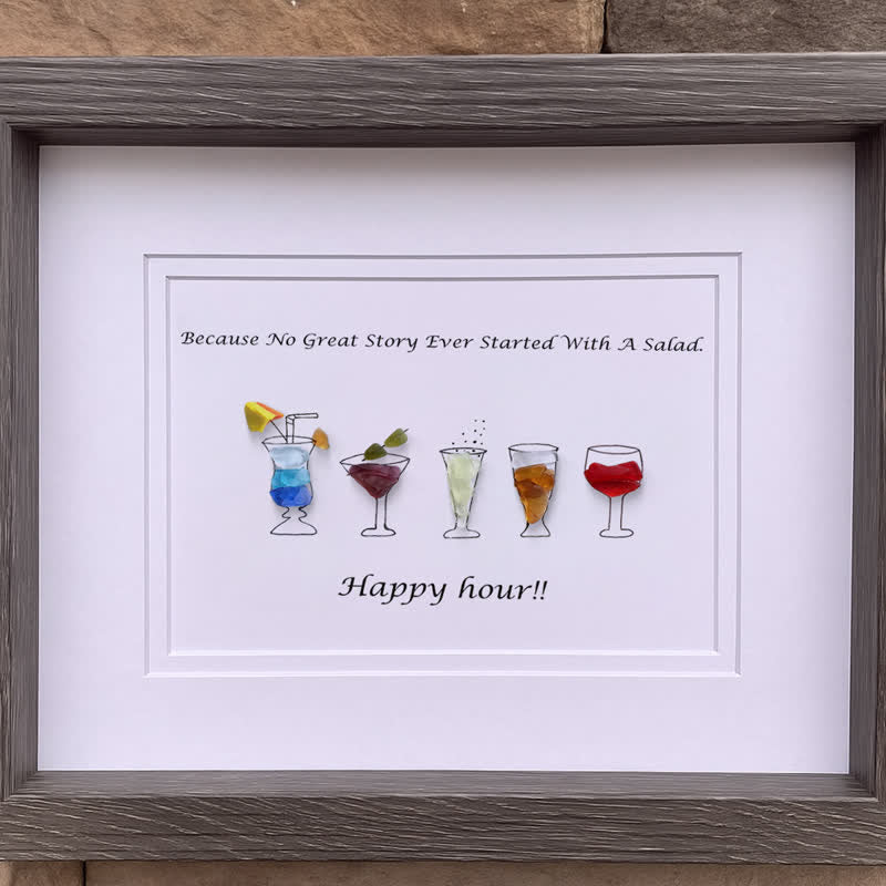 Happy Hour Colourful Sea Glass Framed Art Gift For Cocktail Lover - image 5