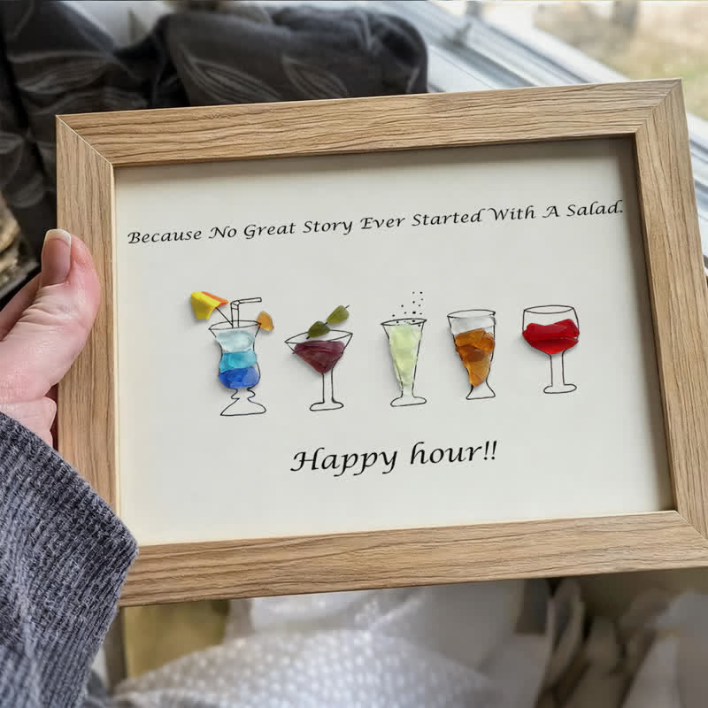Happy Hour Colourful Sea Glass Framed Art Gift For Cocktail Lover - image 4