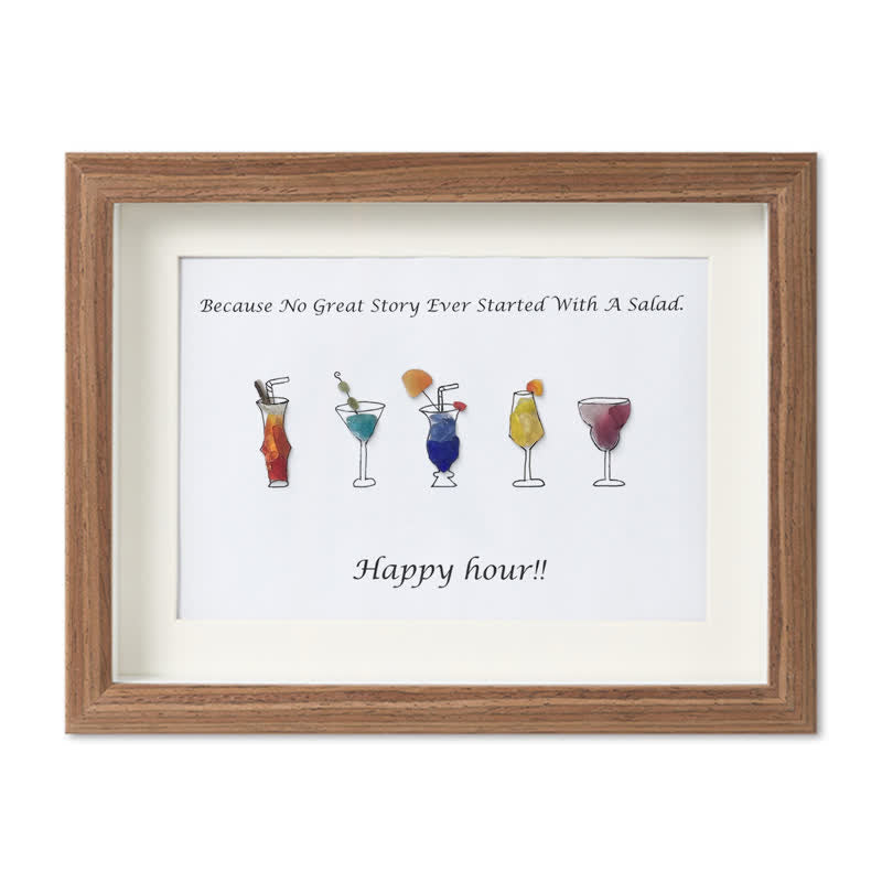 Happy Hour Cocktail Sea Glass Framed Art - Walnut Brown - 6" X 8" - image 8