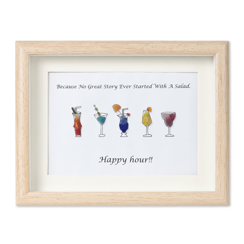 Happy Hour Cocktail Sea Glass Framed Art - Oak - 6" X 8" - image 7