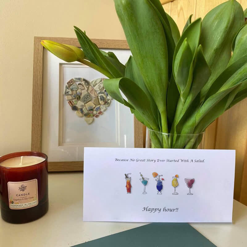 Happy Hour Cocktail Sea Glass Framed Art - Seaglass Card - 6" X 8" - image 1