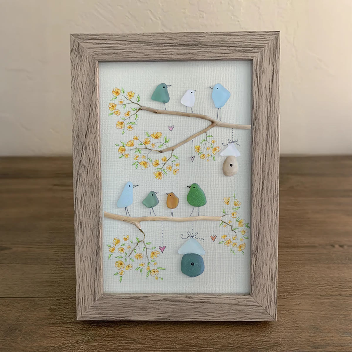Birds On Blossom Branches Family Sea Glass Framed Art - image 6