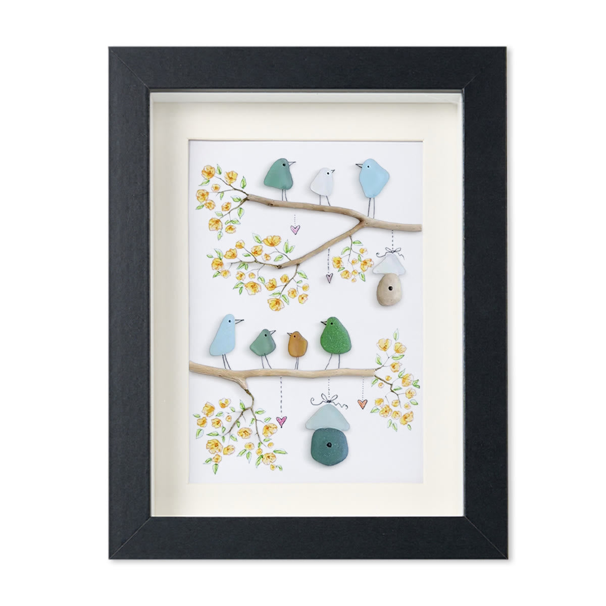 Birds On Blossom Branches Family Sea Glass Framed Art - Black - 8" X 6" - image 10