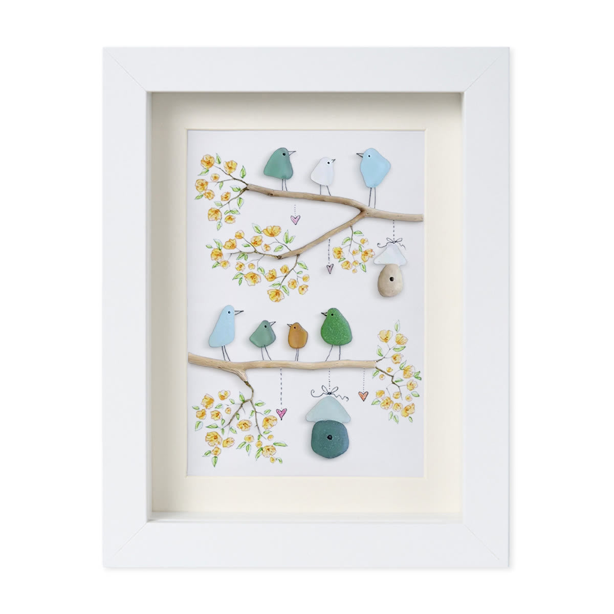 Birds On Blossom Branches Family Sea Glass Framed Art - White - 8" X 6" - image 11