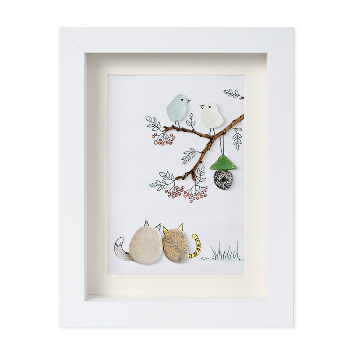 Cats Snuggling Under The Birdhouse Sea Glass Framed Art - White - 8" X 6" - image 10