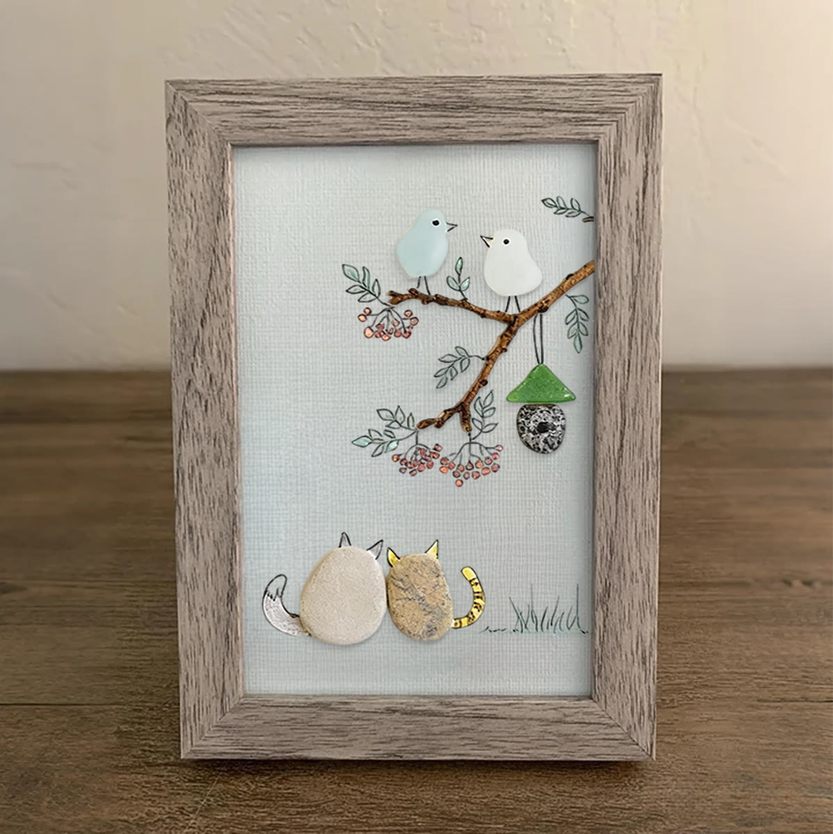Cats Snuggling Under The Birdhouse Sea Glass Framed Art - image 6