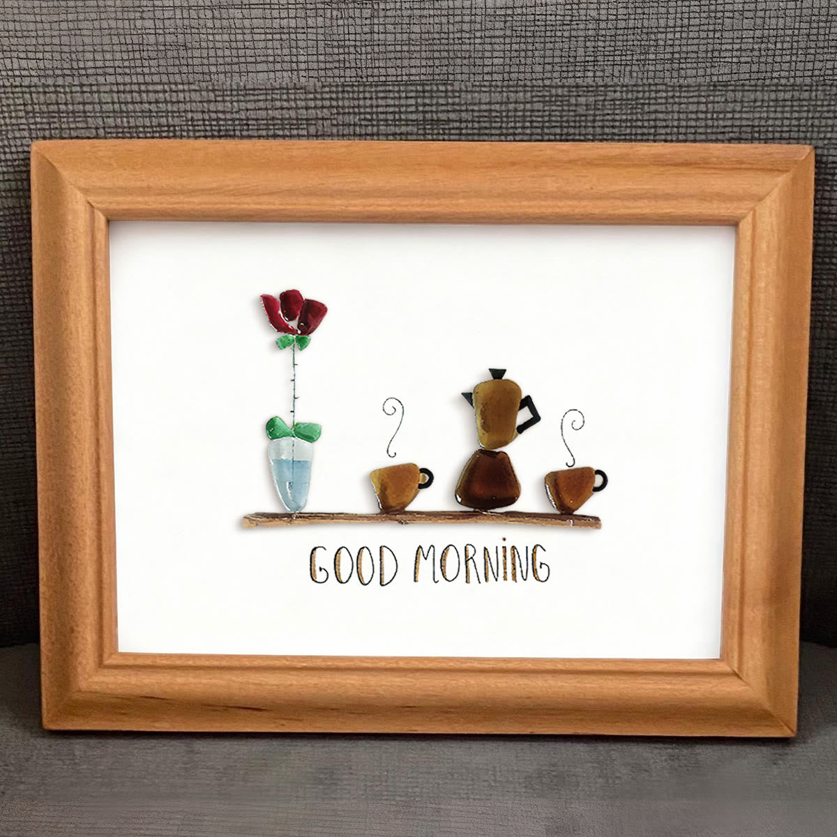 Good Morning Coffee Pot And Mugs Sea Glass Framed Art - image 0