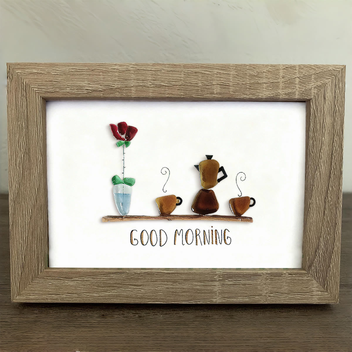 Good Morning Coffee Pot And Mugs Sea Glass Framed Art - image 10